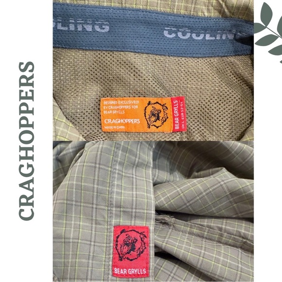 🛍️3/$40 Craghoppers Bear Grylls Long Sleeve Outdoor Shirt Green Plaid Medium - Picture 8 of 8